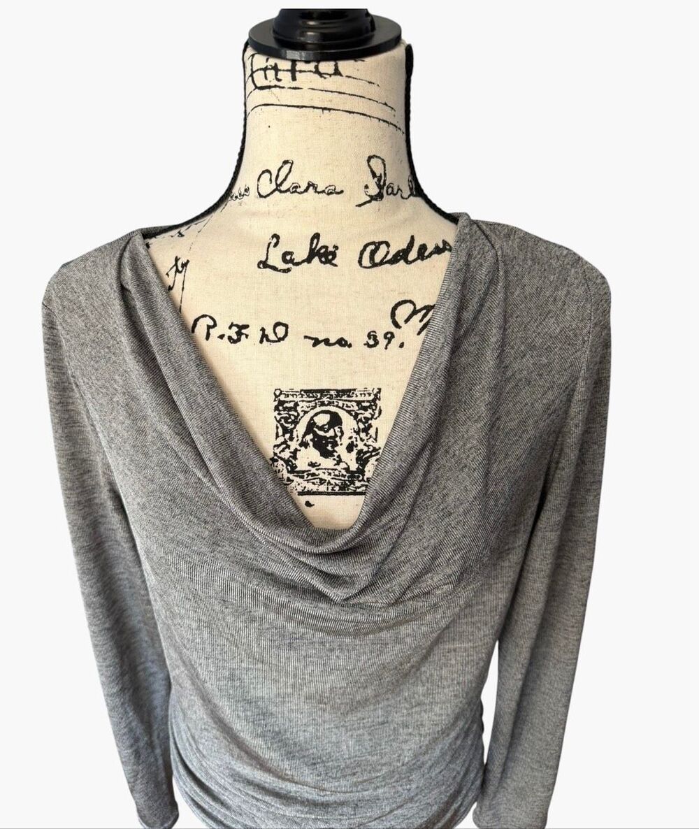 Motherhood Maternity Medium Gray Heather Cowl Neck Side Ruched Long Sleeve - Picture 2 of 8